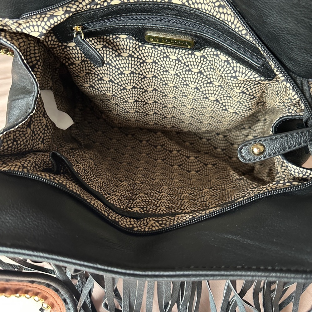Big Buddha Black Fringe Shoulder Bag with Gold Accents - Picture 6 of 6